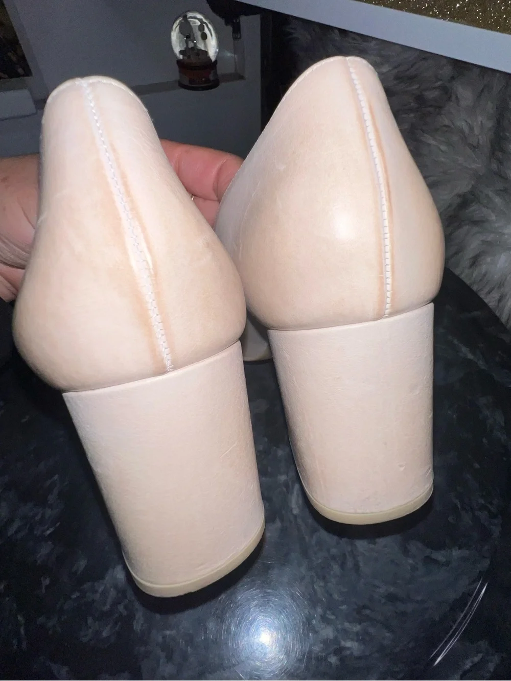 Paul Green Ozzie Leather Pump Heel Slip-On Beige Nude Leather Gold Chain - Picture 10 of 14